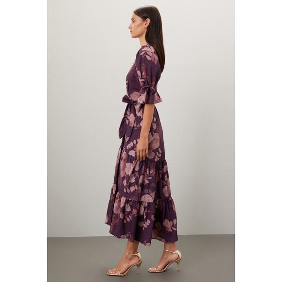 Slate & Willow Purple Floral Print Tiered Midi Wrap Dress Size XXL - Picture 2 of 14